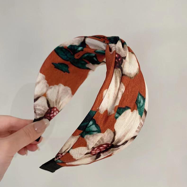 Summer New Vintage High-crown Cross Hairband, Fashionable Wide-edge Versatile Headband, Women's Printed Design