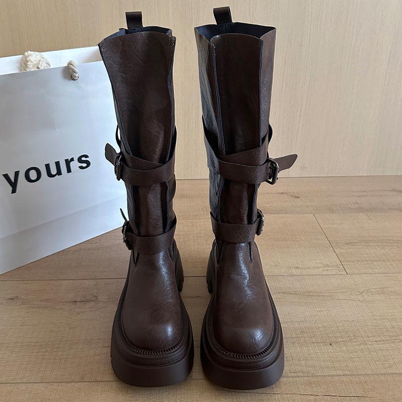 2025 Women's High-Top Over-the-Knee Knight Boots – Versatile Buckle, Thick-Soled, Autumn Style