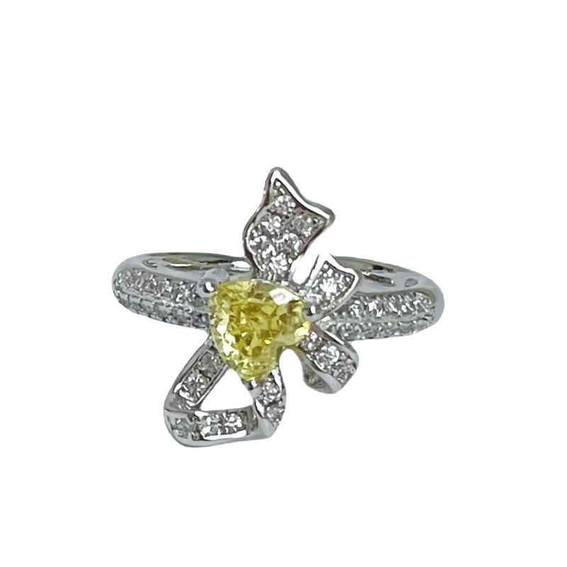 Caibao Open Ring Light Luxury High-End Bow Yellow Diamond Set Niche Design Ring