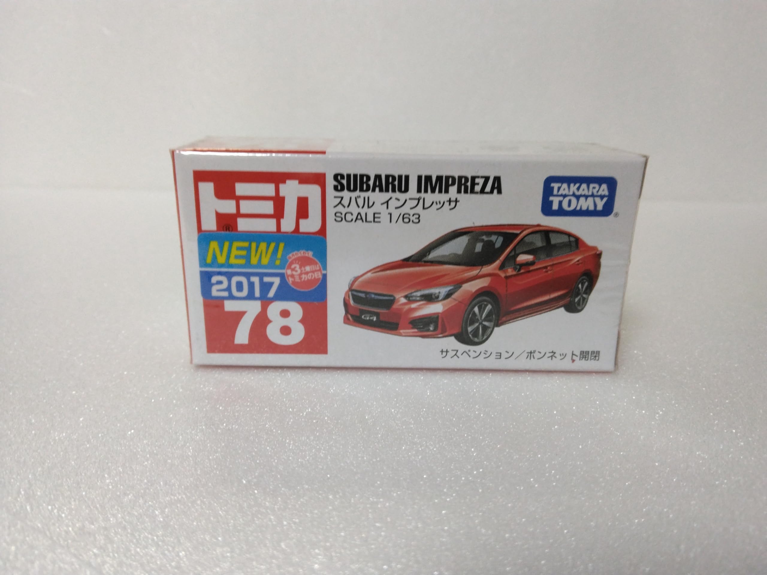

Tomica Subaru 2017 with clear case Impreza, model, 1/63 scale, No. 78,
