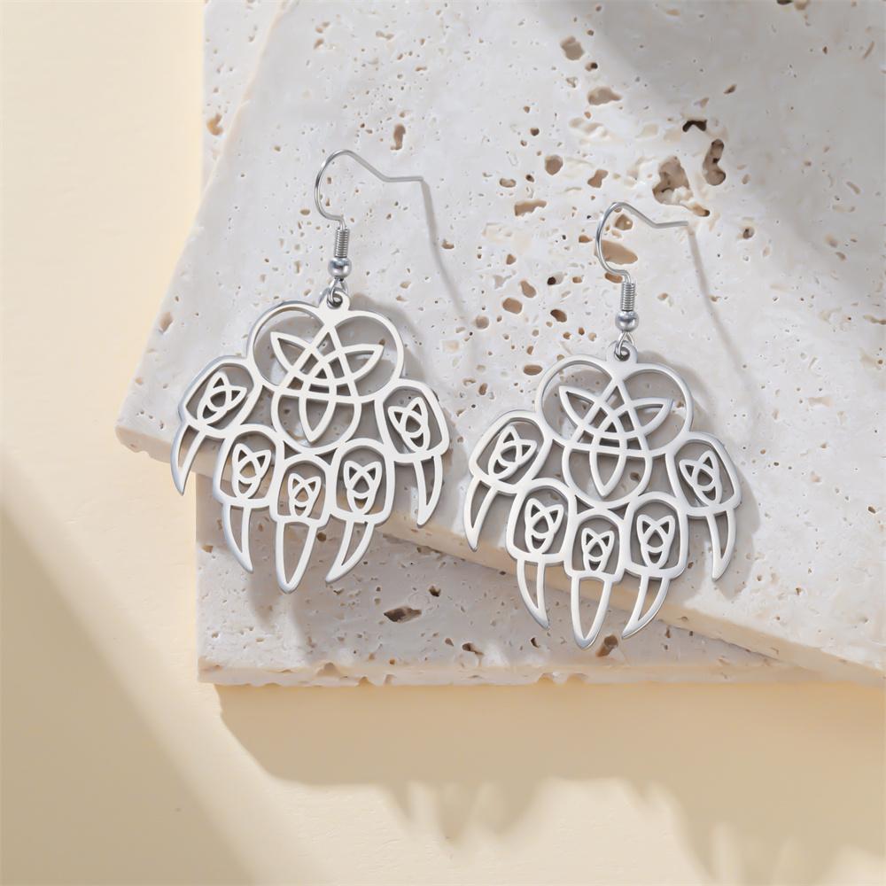 Wolf Paw Celtics Knot Drop Earrings for Women Bear Claw Gothic Dangle Earrings Stainless Steel Jewelry Religious Amulet Gifts