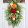 Autumn Season Wreath Door Hanging Leopard Print Harvest Festival Wall Hanging Simulation Plant Front Decoration