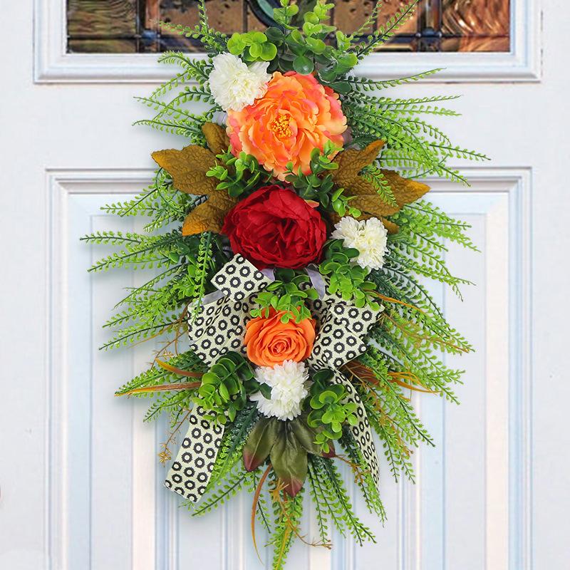 Autumn Season Wreath Door Hanging Leopard Print Harvest Festival Wall Hanging Simulation Plant Front Decoration