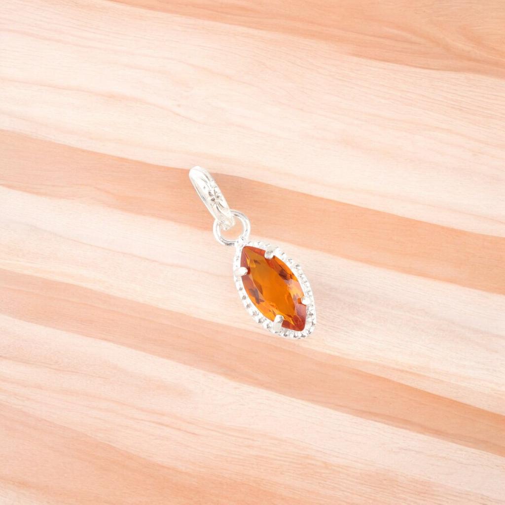 Rare Citrine Gemstone 925 Sterling Silver Jewelry Handmade Marquise Tiny Pendant PP-59-12