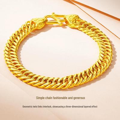 Men's Imitation Gold Boss Chain Whip Bracelet with Long-Lasting Color Retention - Stylish and Domineering Fashion Accessory.