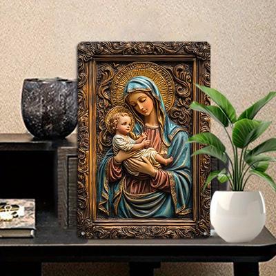 Vintage Maria & Jesus Aluminium Wandkunst, Metall Blechschild für Heim-, Büro- oder Schlafzimmerdekoration | Langlebig, einfach zu installieren