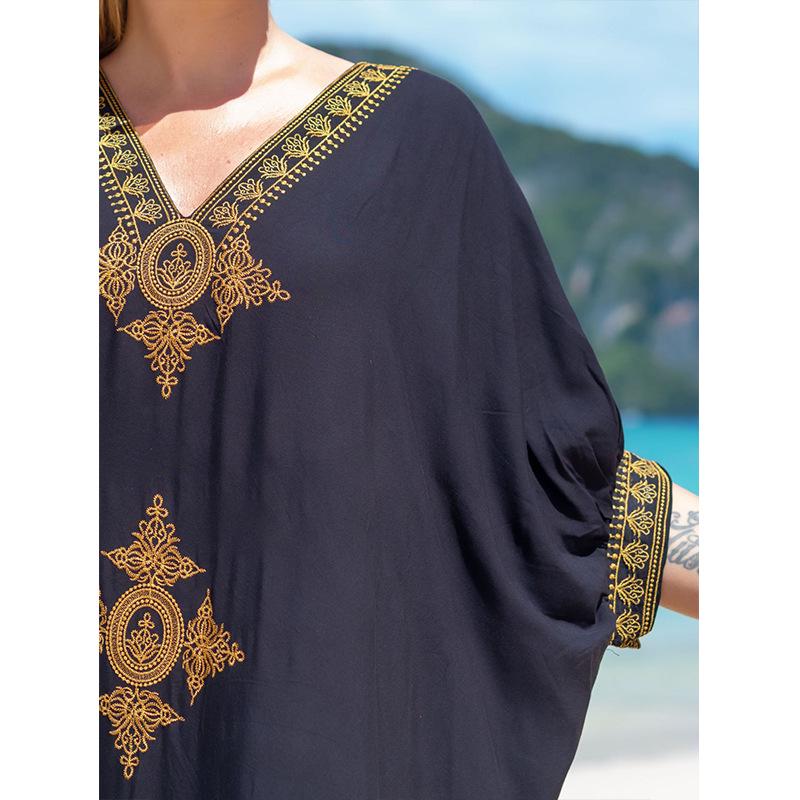 Europäischer & Amerikanischer Sommer Viskose Goldbestickter Strandüberwurf Morgenmantel