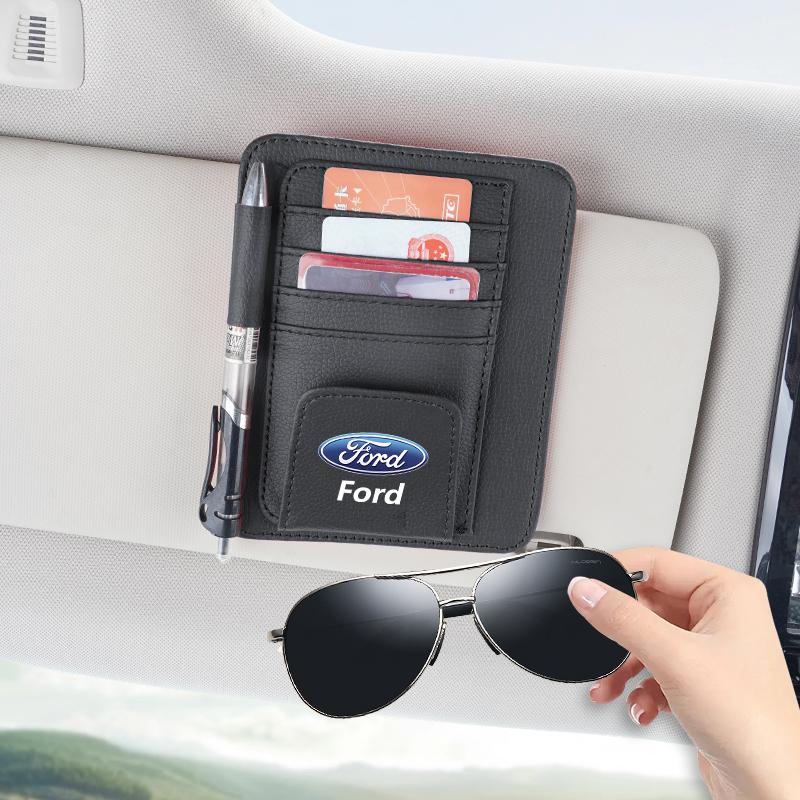 Car PU Leather Sun Visor Sunglasses Ticket Card Storage Bag Accessories For Ford ST Line Focus Fiesta Puma Ranger Kuga MAX F150