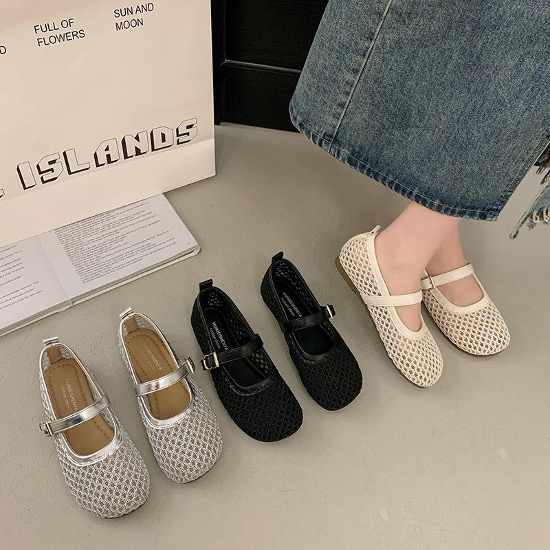 Hollow Mesh Fishing Net Shoes Women's Summer New Versatile Simple Woven Belt Mary Jane Women's Shoes