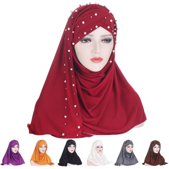 Fashion Women Headscarf Round Beads Faux Pearl Headwear Scarf Wrap for Daily Life