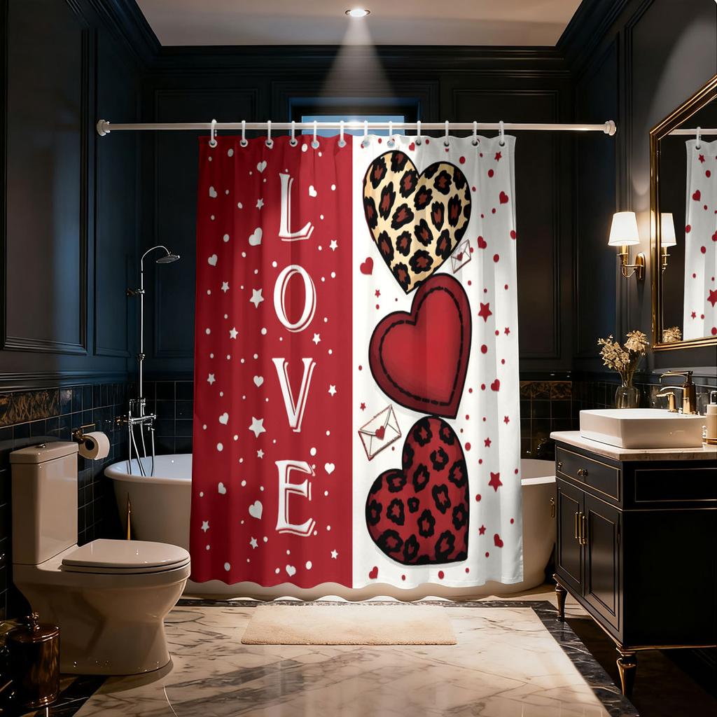 1pc Merry Christmas Cute Kitten Printed Waterproof Partition Privacy Curtain with 12 Hooks Multiple Sizes