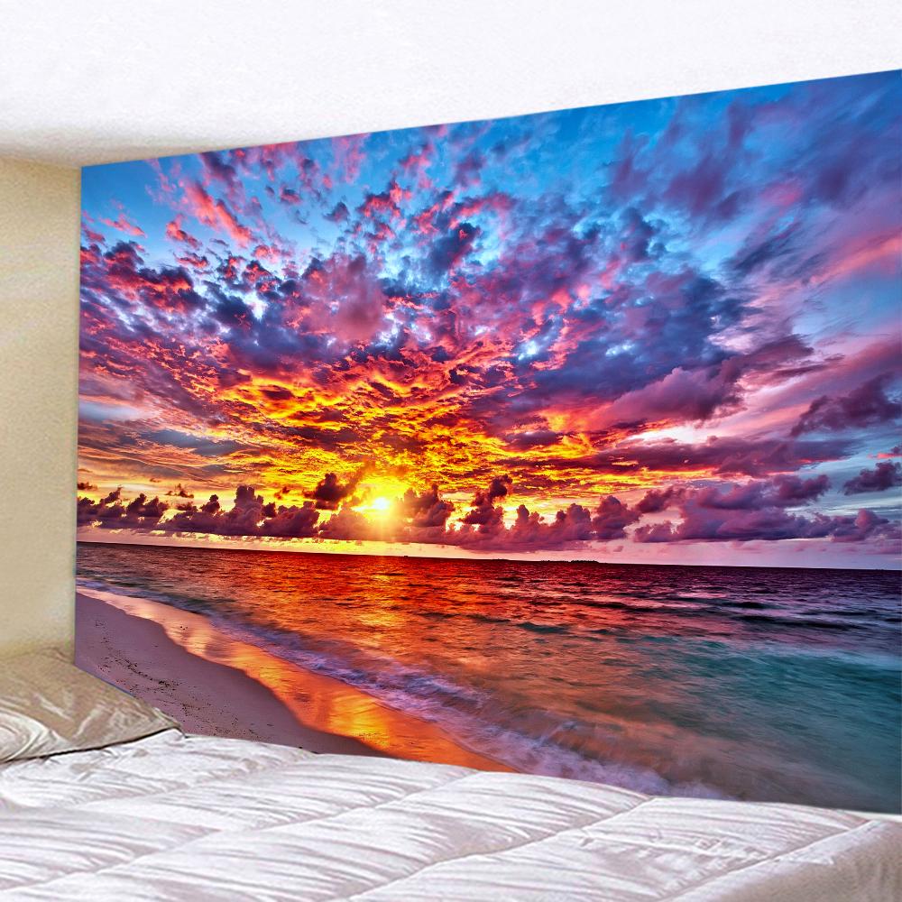 Beach Sunset Landscape Tapestry Wall Hanging Coconut Tree Printed Wall Art Hotel Room Decoration Items Aesthetic Dorm Home Decor