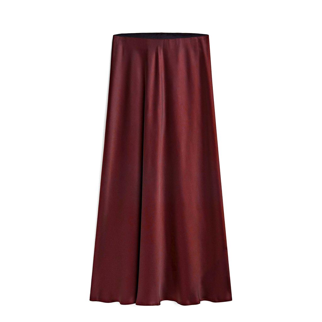 Spring Summer Acetate Satin Halter High Waist Elastic High Quality Satin Split Long Skirt Womens