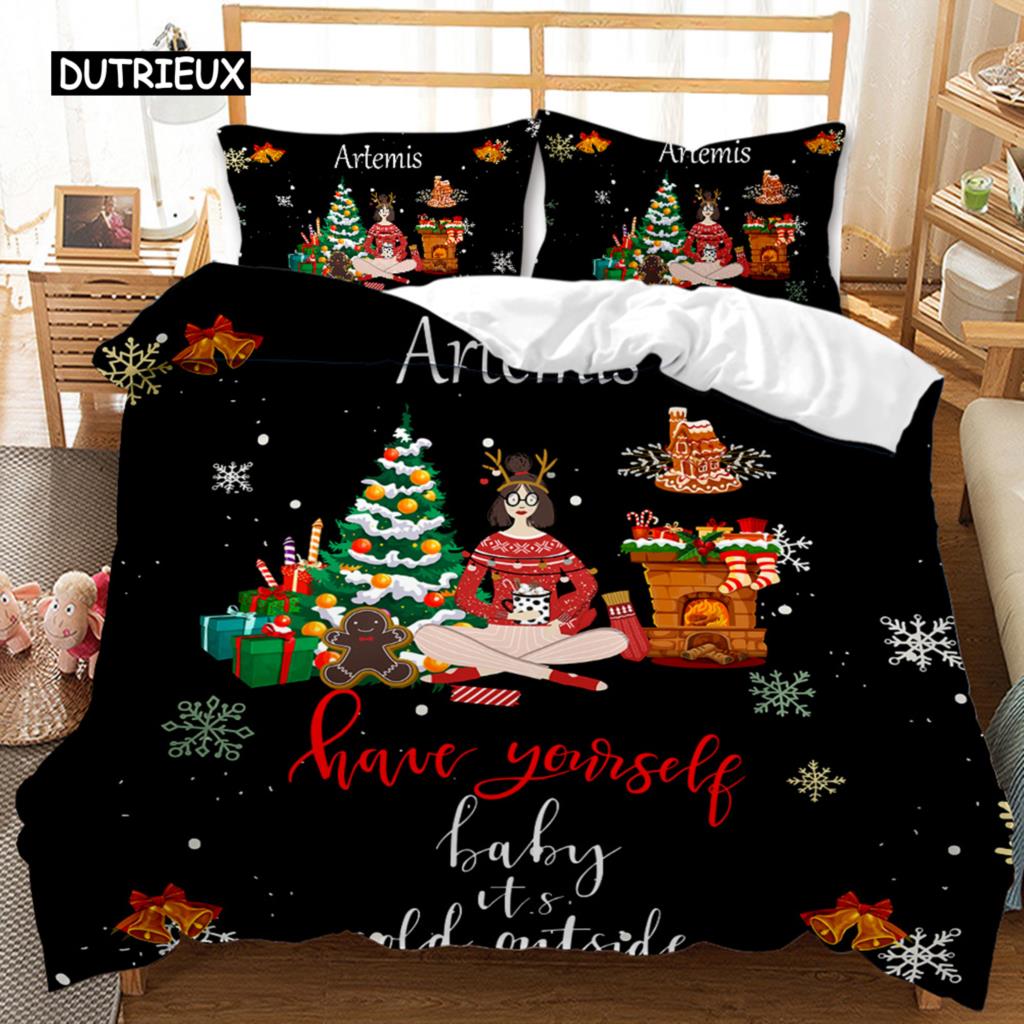 Christmas Duvet Cover Set Christmas Gift Bunny Candle Christmas Theme Bedding Set Double Queen King Size Polyester Quilt Cover