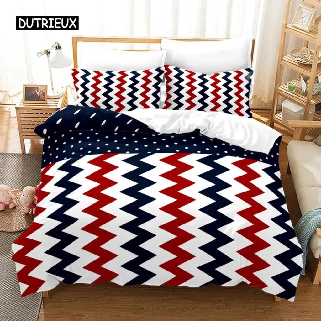 Bettbezug-Set mit amerikanischer Flagge, Mikrofaser, rot-weiß gestreift, Dekor, Bettwäsche-Set, Unabhängigkeitstag, Freiheitsthema, Bettbezug für Teenager