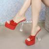 MCLUBGIRL  Crystal Thick Heel Square Transparent Word With High Heel Cool Slippers Skirt Fairy Shoes Catwalk Performa LFD-3640-3
