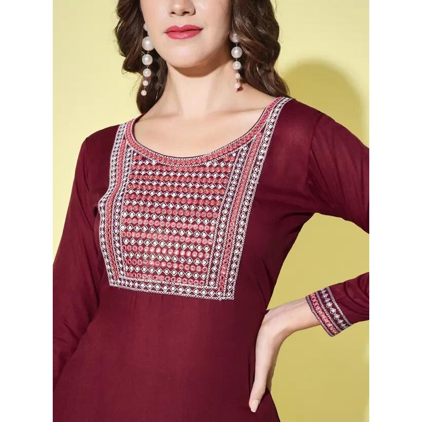 Bollywood Cotton Rayon Kurta Pant Dupatta Set Women Party Wear Top Tunic Kurti SC-2125