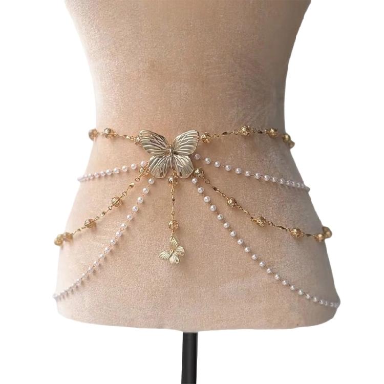 Luxury Imitation Pearls Waist Chain Decorative Waistband Body Jewelry Waist Band for Fashion Forward Women Lady Girls