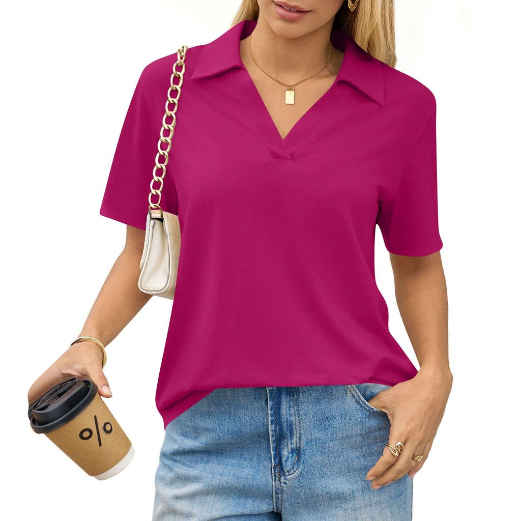 Women's Fashion Casual Lapel Short Sleeve Color Shirt Women's Up Tops