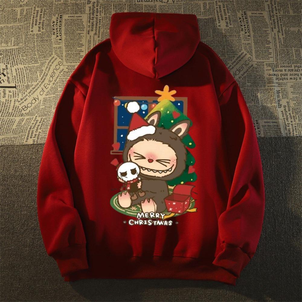 Cartoon Labubu Ladies Hoodie, Anime Christmas Print Autumn and Winter Hooded Sweater, Fashion All-match Loose Long-sleeved Ladies Top