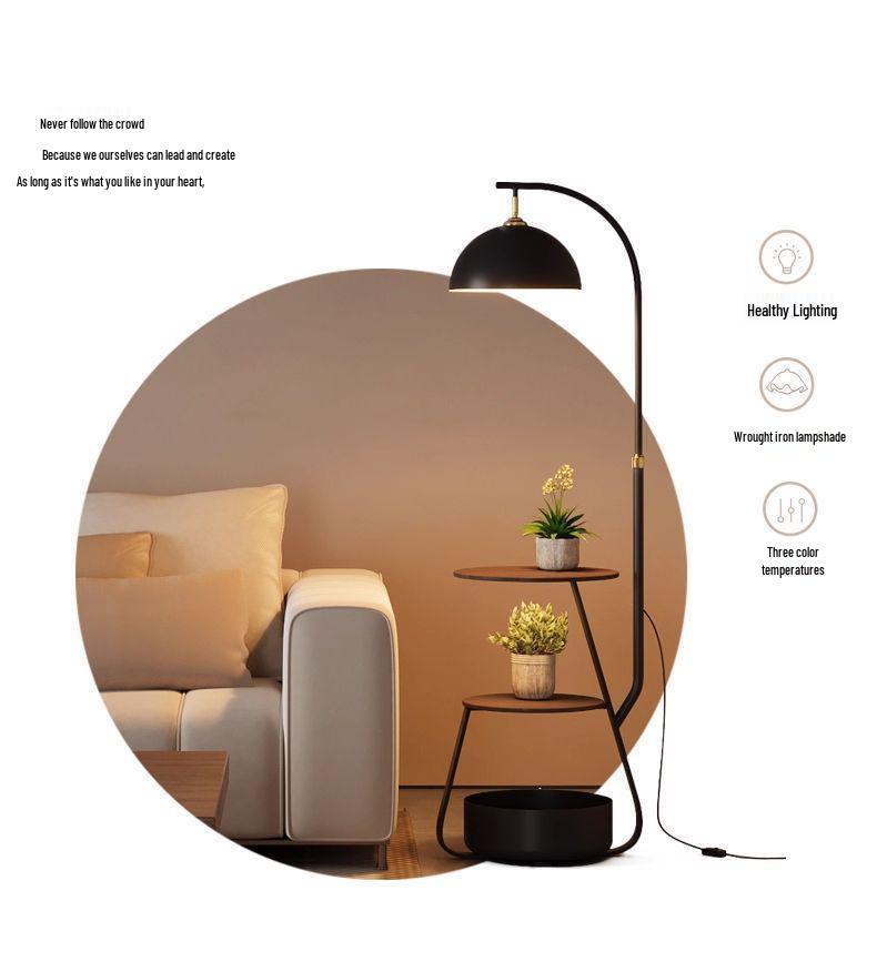 Antique-Style Floor Lamp with Shelf: Retro Bedside Table for Living Room or Bedroom.