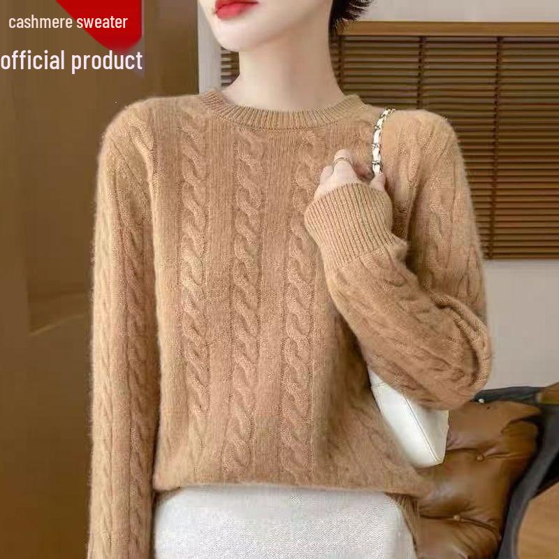 Women's 100% Cashmere Ribbed Sweater - Thick, Loose, Solid Color Pullover for Autumn and Winter