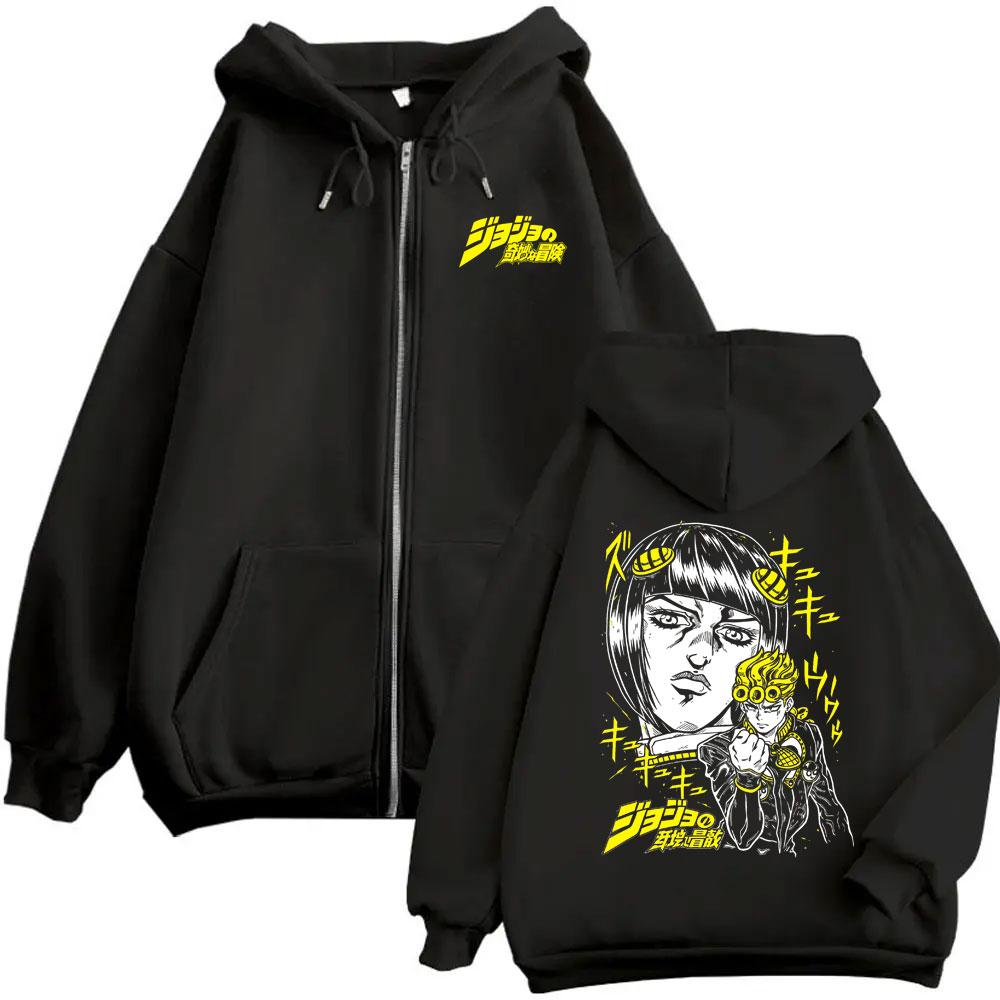 Cool Anime Jojo Bizarre Adventure Bruno Bucciarati Giorno Giovanna Merch Zipper Hoodies Men Women Cosplay
