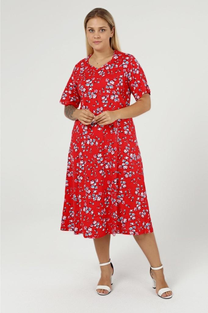 Damenkleid in großen Größen, fünfeckiger Kragen, genähtes Halbarmkleid aus gekämmter Baumwolle in Übergröße