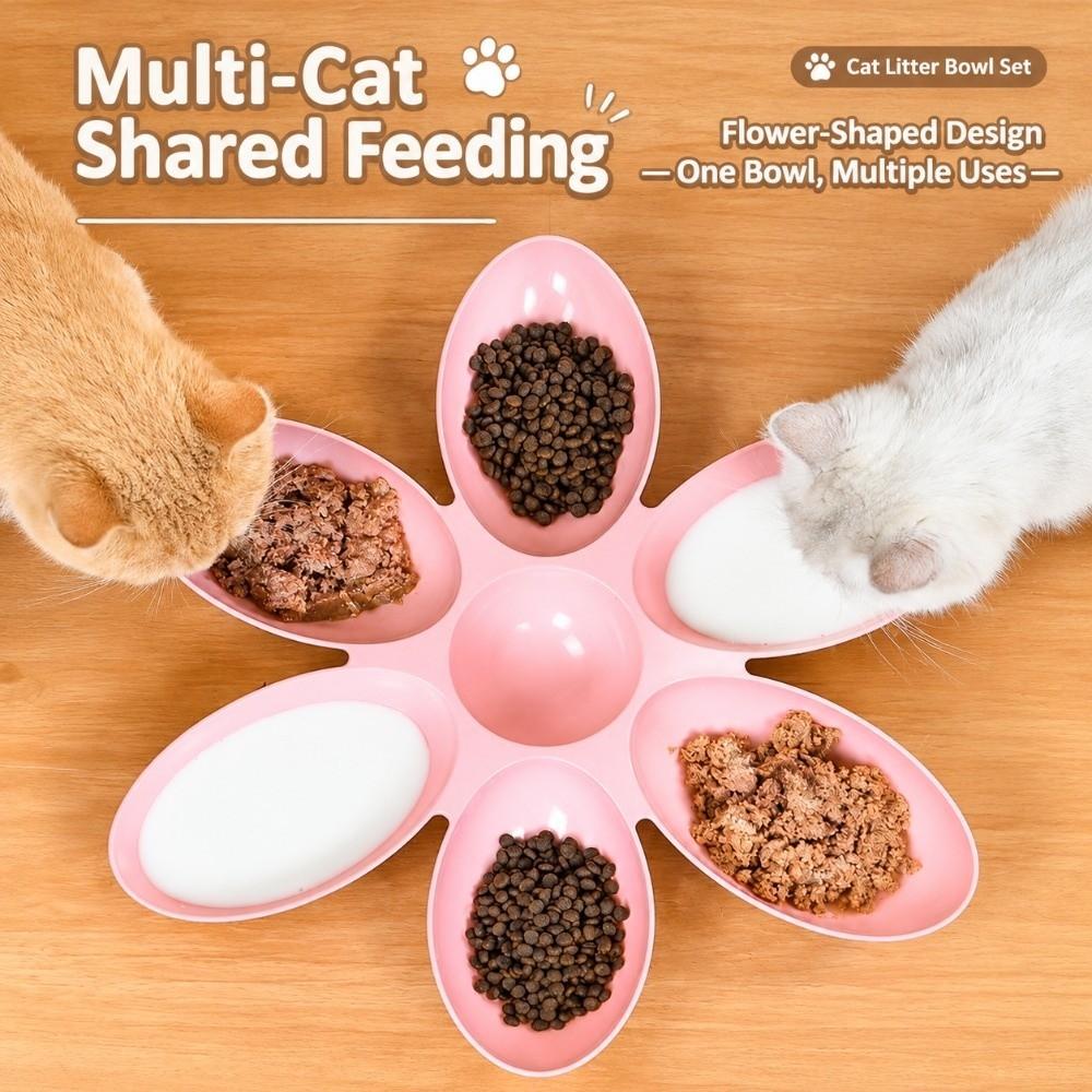 Multi-Compartment Cat Food Bowl 6-Petal Flower Feeding Dish Upgrade Pet Food Bowl  Cat Dog