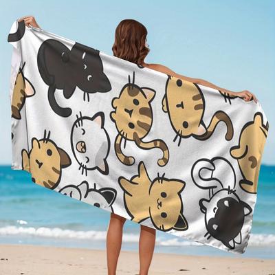 Cartoon Cat Printed Super Absorbent Towel, Breathable Quick Dry for Beach Swimming Camping