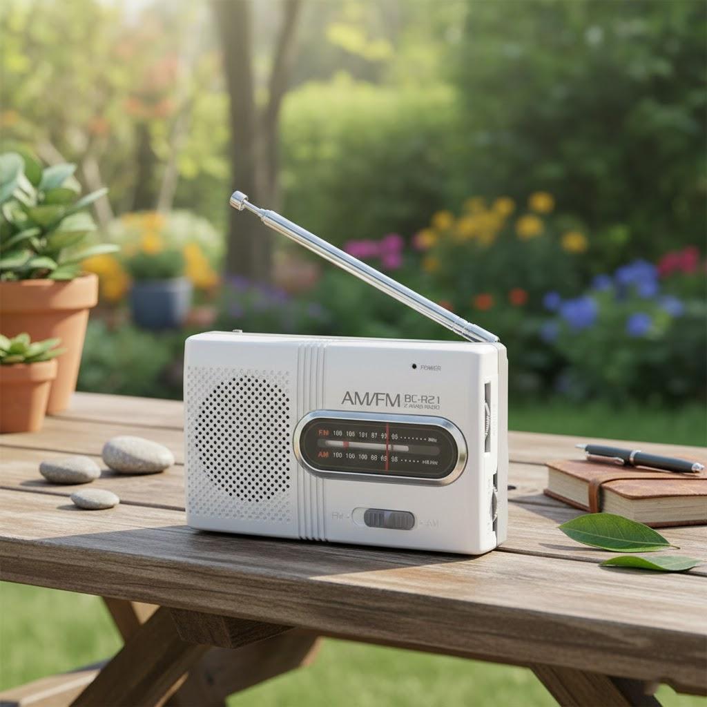 

Portable AM FM Mini Radio Universal Stereo Speaker Music Player Battery Not Included Compact Design for Travel Outdoor Use срібний