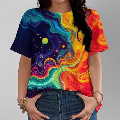 Kreatives Damen-T-Shirt Lässige Mode Bequemes Muster 3D-Druck Mehrfarbig Kurzarm Täglich Vielseitiges Oberteil