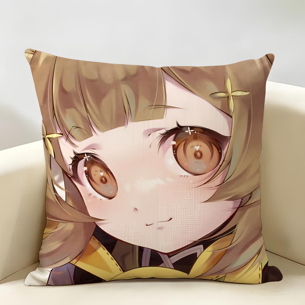 Yaoyao Cute Genshin Impact Cushion Cover Natural Linen Organic Fabric DoubleSided Printing Room Sofa Decor Pillow Case
