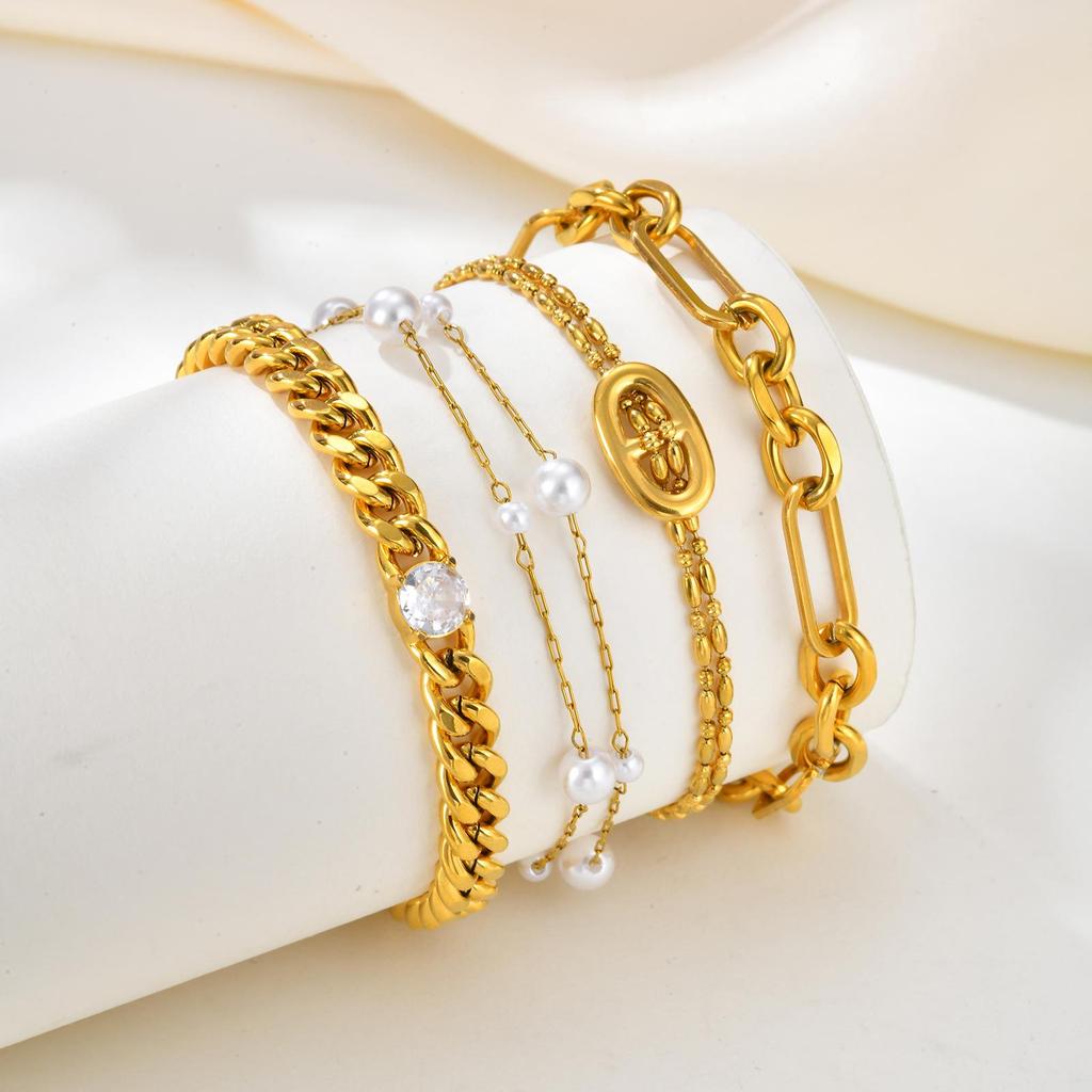 Wind Exquisite Women'S Stainless Steel Multi-Style Double-Layer Chain Bracelet Stackable Jewelry Br-2522