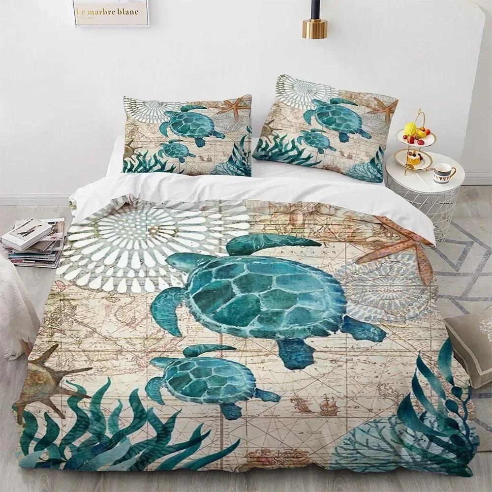 3D Sea Turtle Beddings Set Psychedelic Animal Duvet Cover Comforter Covers Single Twin Full Queen King Polyester Quilt Cover