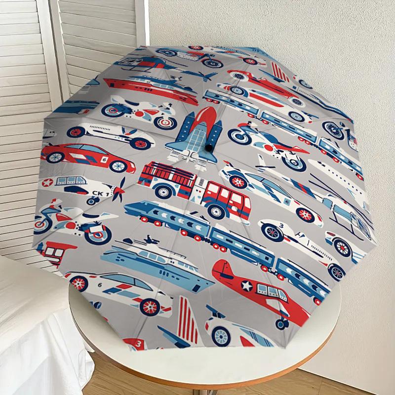 1PC Transportation Vehicles Umbrella-8-Rib Reinforced, Automatic Open, Lightweight & Durable, Cute Fashion Accessory for Outdoor-T398