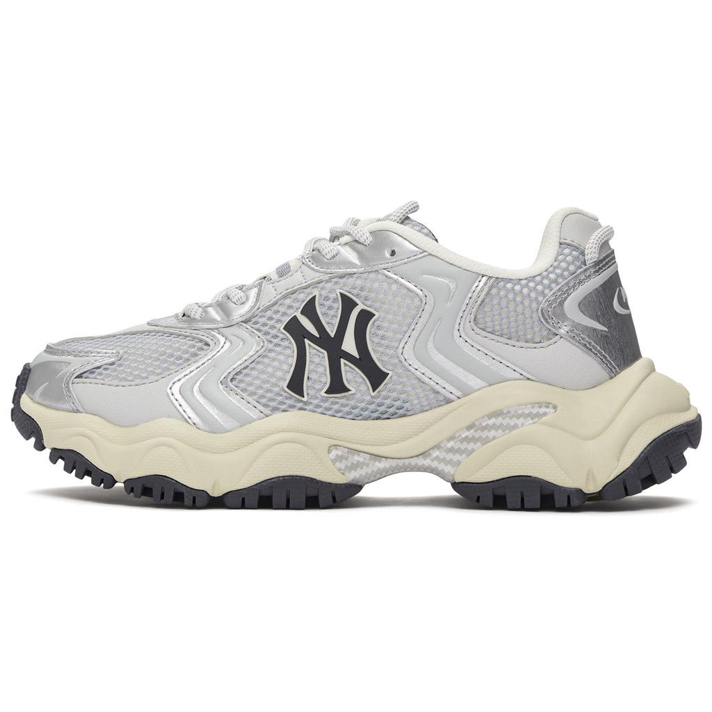 New MLB New York Yankees Anti Slip Wear Resistant Low Top Chunky Sneakers Unisex Silver Gray 3ASHW075N-50SIS