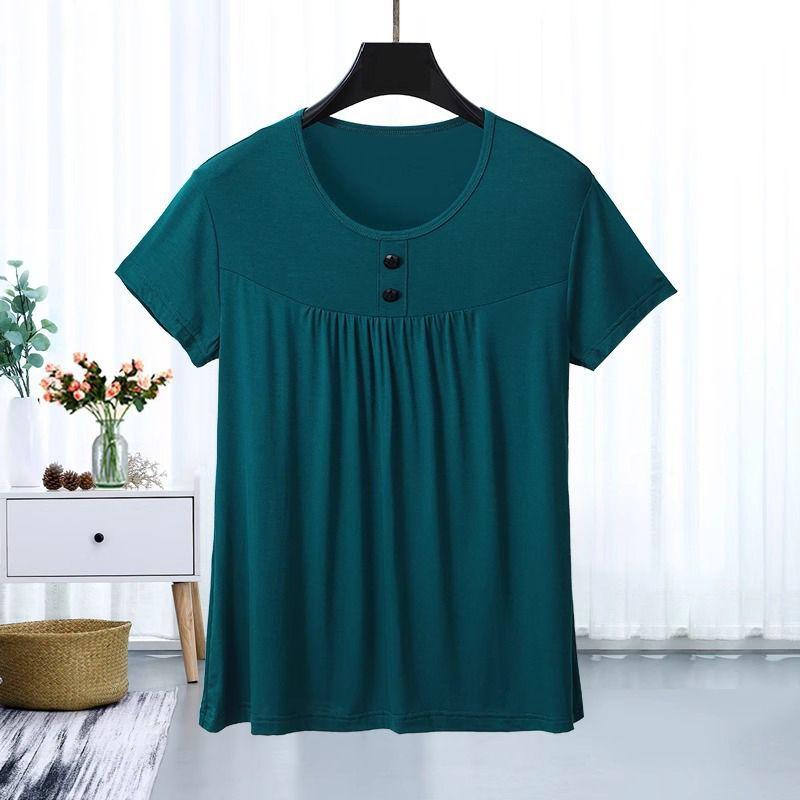 

Solid color large size women s clothing loose cover meat and thin short-sleeved top, this summer s new fat sister casual T-shirt women M темно-зелений колір
