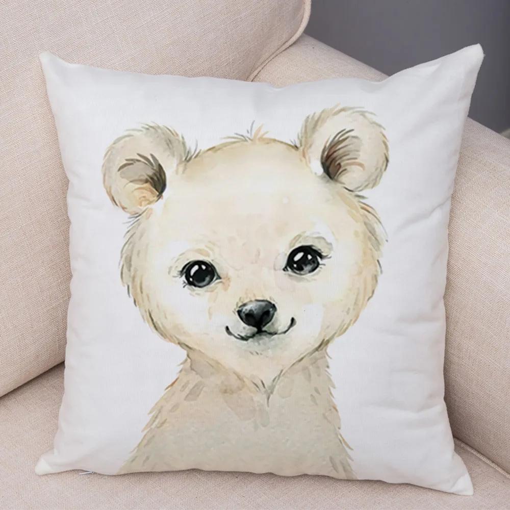 Watercolor Cute Animal Cushion Cover Sofa Home Decor Zebra Giraffe Hippo Monkey Lion Fox