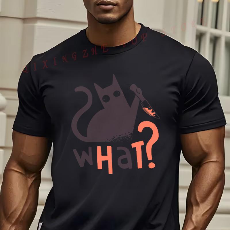 What Funny Murderous Black Cat Halloween Mens TShirt Vintage Style Pattern Mens And Womens Casual Comfort Short Sleeve Top S