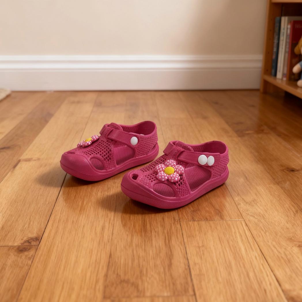 Girls Pink Sandals with Flower Decoration Hollow Out Closed Toe Toddler Shoes Summer Breathable Footwear 24