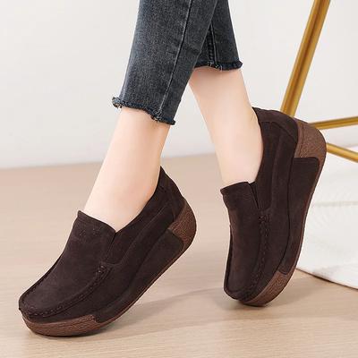 Women Genuine Leather Shoes Platform Flats Loafers Slip On Korean Plus Size 42 Female Vulcanized Shoes Casual Comfort Mom Shoes