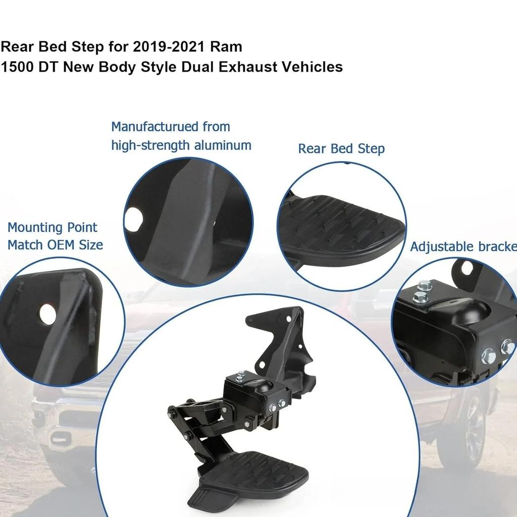 Rear Bed Step Replacement for 2019 2020 2026 2026 Dodge Ram 1500 DT Dual Exhaust New Body Style Retractable Bumper Step