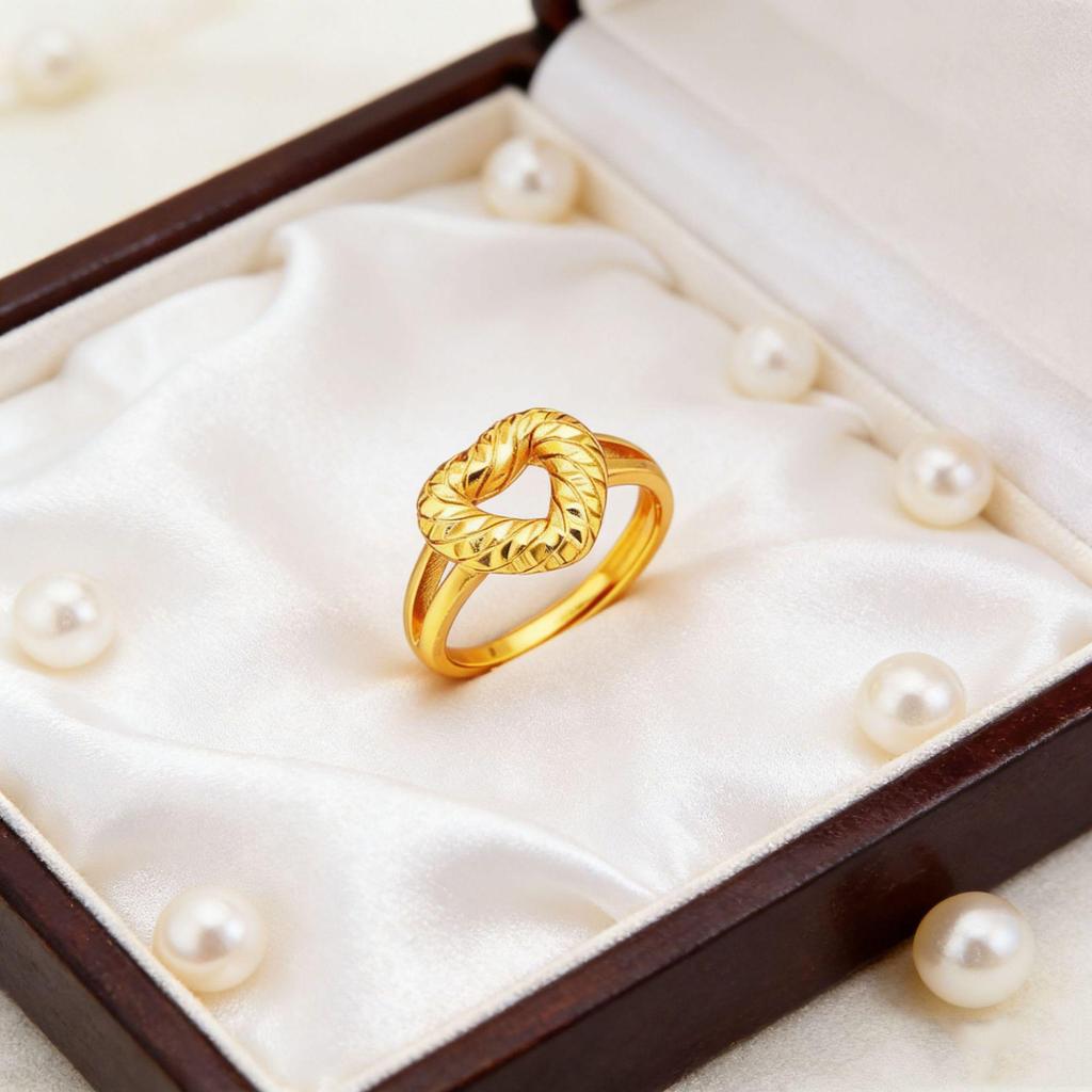 Vietnamesischer Rosegold-Damen-Kabelring mit 24K vergoldetem Herz-Hohl-Design Schmuck