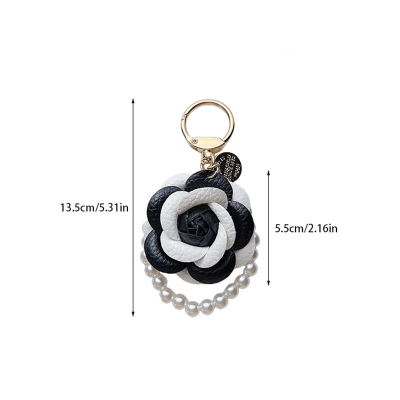 Yogodlns Creative Camellia Rose Pearl Chain Car Keychain Elegant Flower Decorative Accessory Bag Hanger Pendant Small Gift