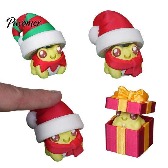 Stress Relief Frog Clicker 3D Printed Christmas Clicker, Santa Hat Finger for Gift Box Relief, Push Button Fidget Toy, Xmas Party Favors Toy