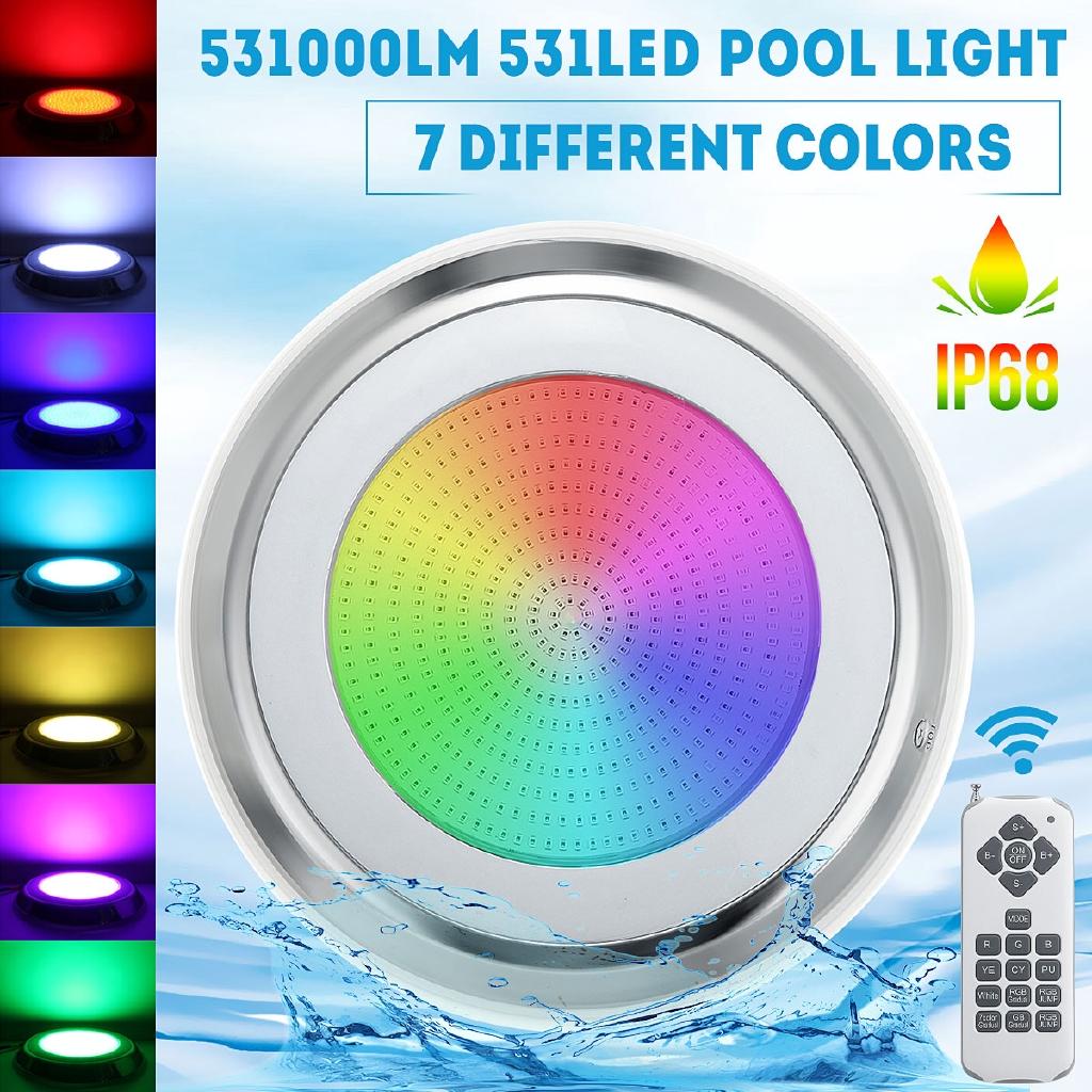

55 Вт DC12V 531LED RGB Подводный светодиодный светильник для бассейна IP68 Водонепроницаемый Многоцветный светильник для бассейна с пультом дистанционного управления