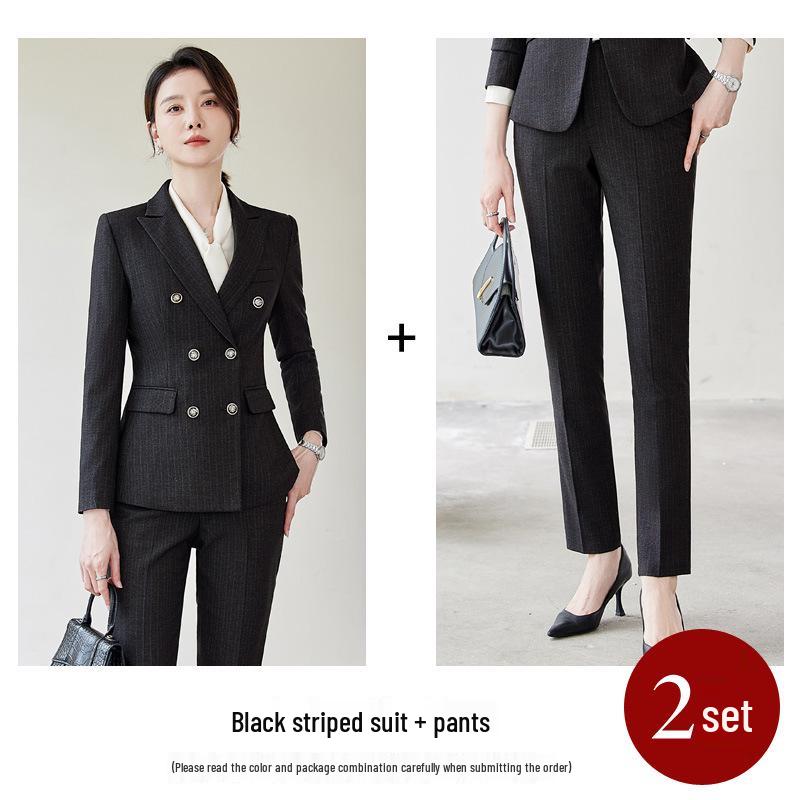 Elegant Women's Slim Fit Black Suit Set for Business and Commute - 2024 Spring/Autumn Collection