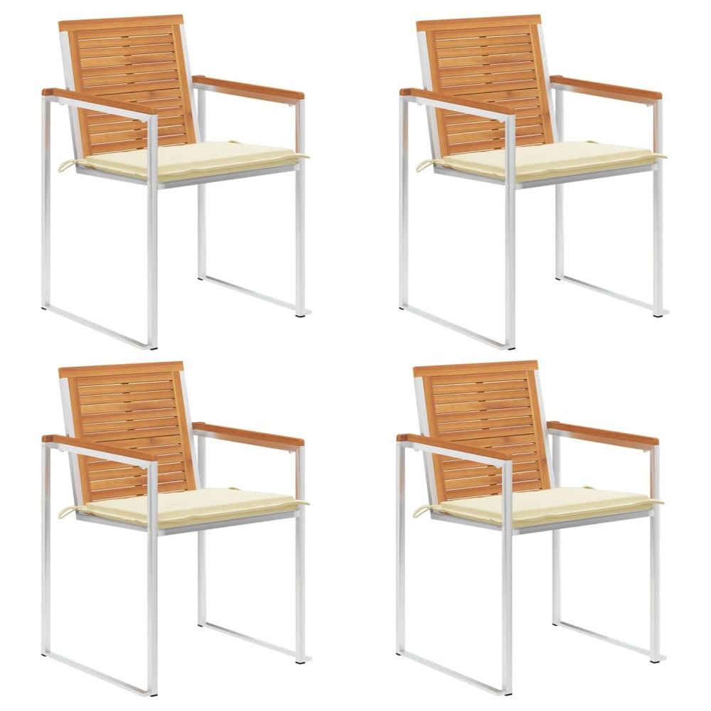Garden Chairs Set of 4 with Cushions Solid Acacia Wood