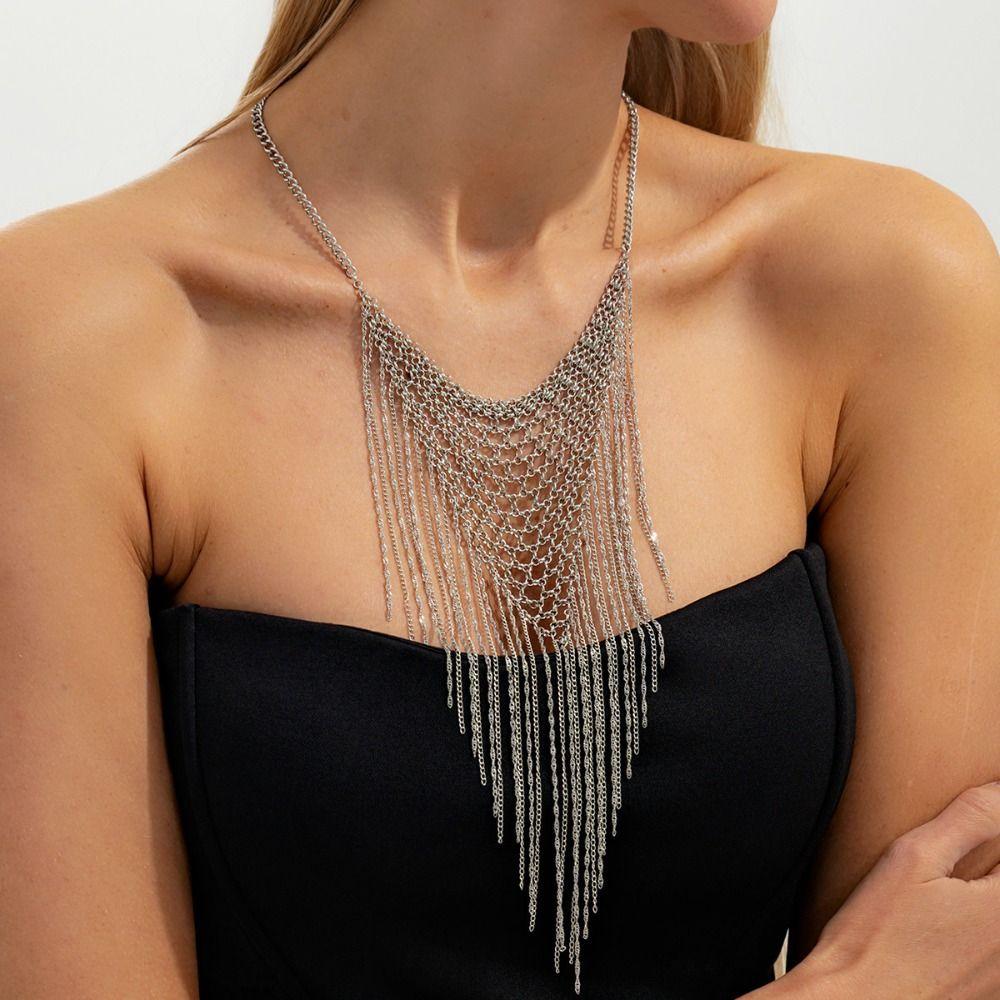 Charm Tassel Necklace Triangle Bohemian Collarbone Chain Simple Multi Layer Necklace Gift